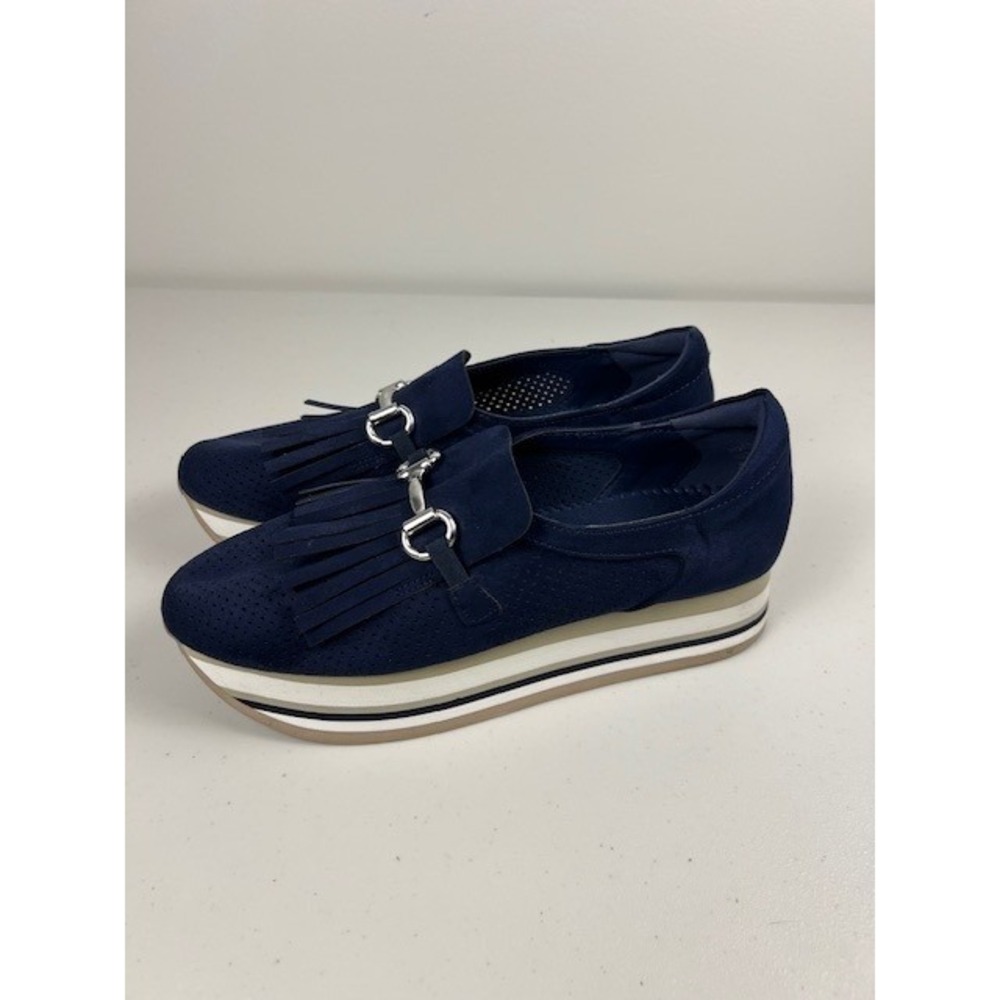 Crown & Ivy Navy Blue Platform Bosco Sneakers Loafers Tassel Striped Sole Sz 8.5 - Picture 6 of 12